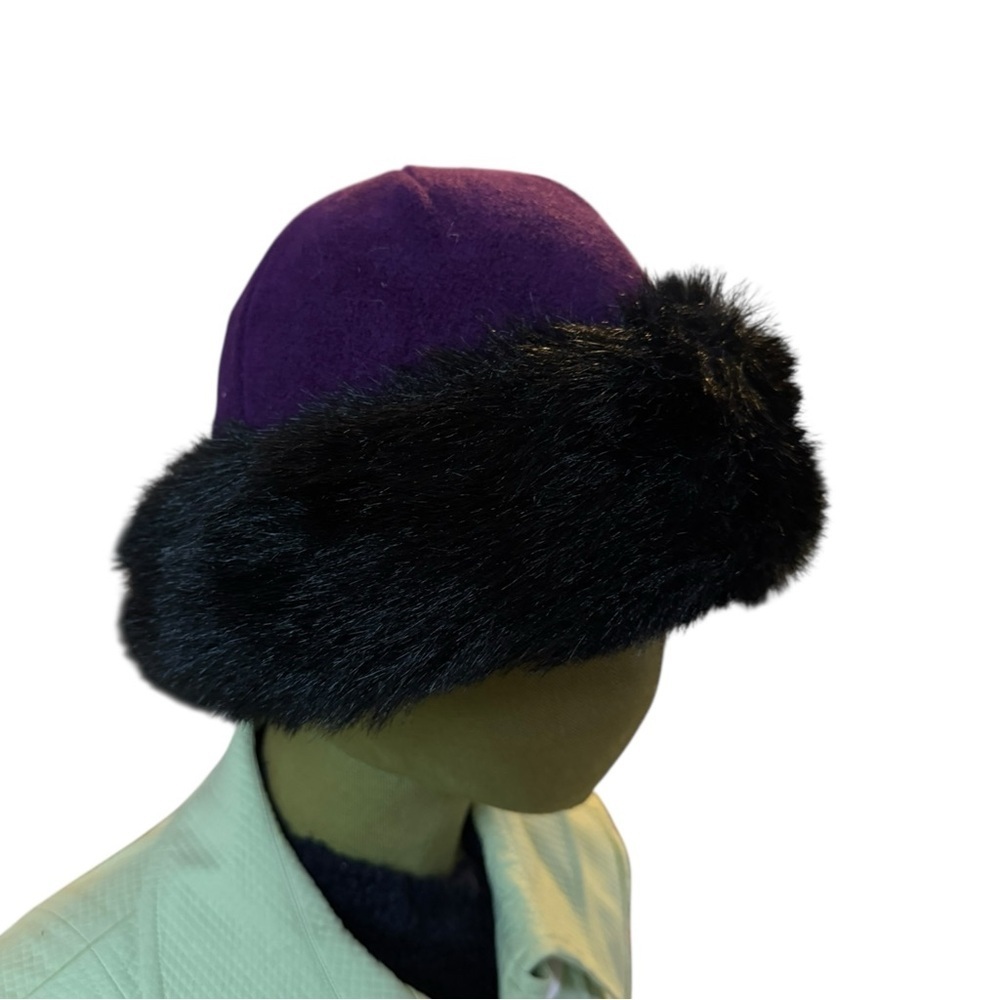 Purple and Black Fur Trim Hat